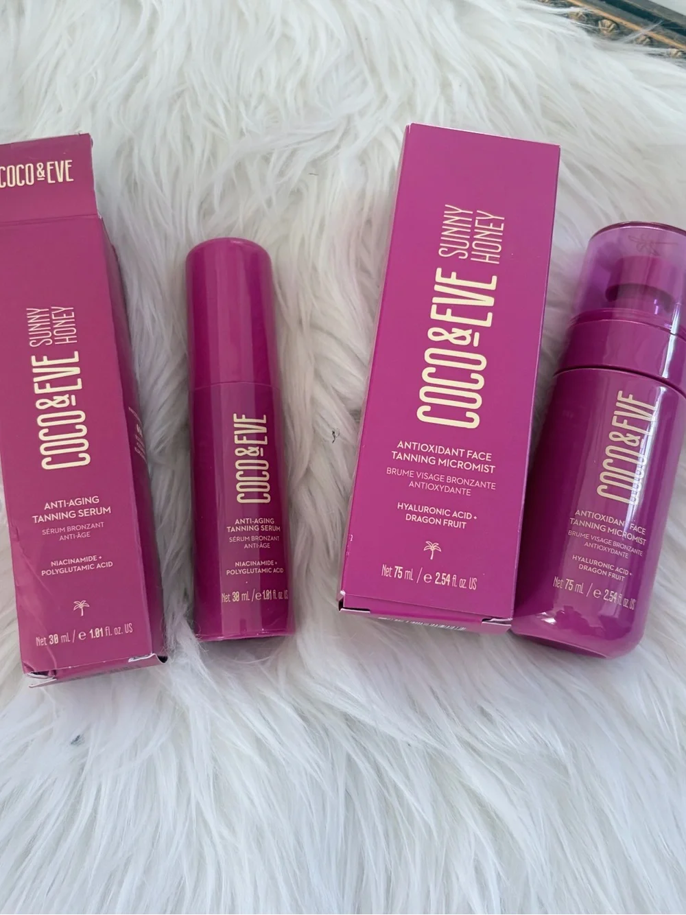 Coco & Eve Sunny Honey Face Tanning Serum and Face Micromist Full size set